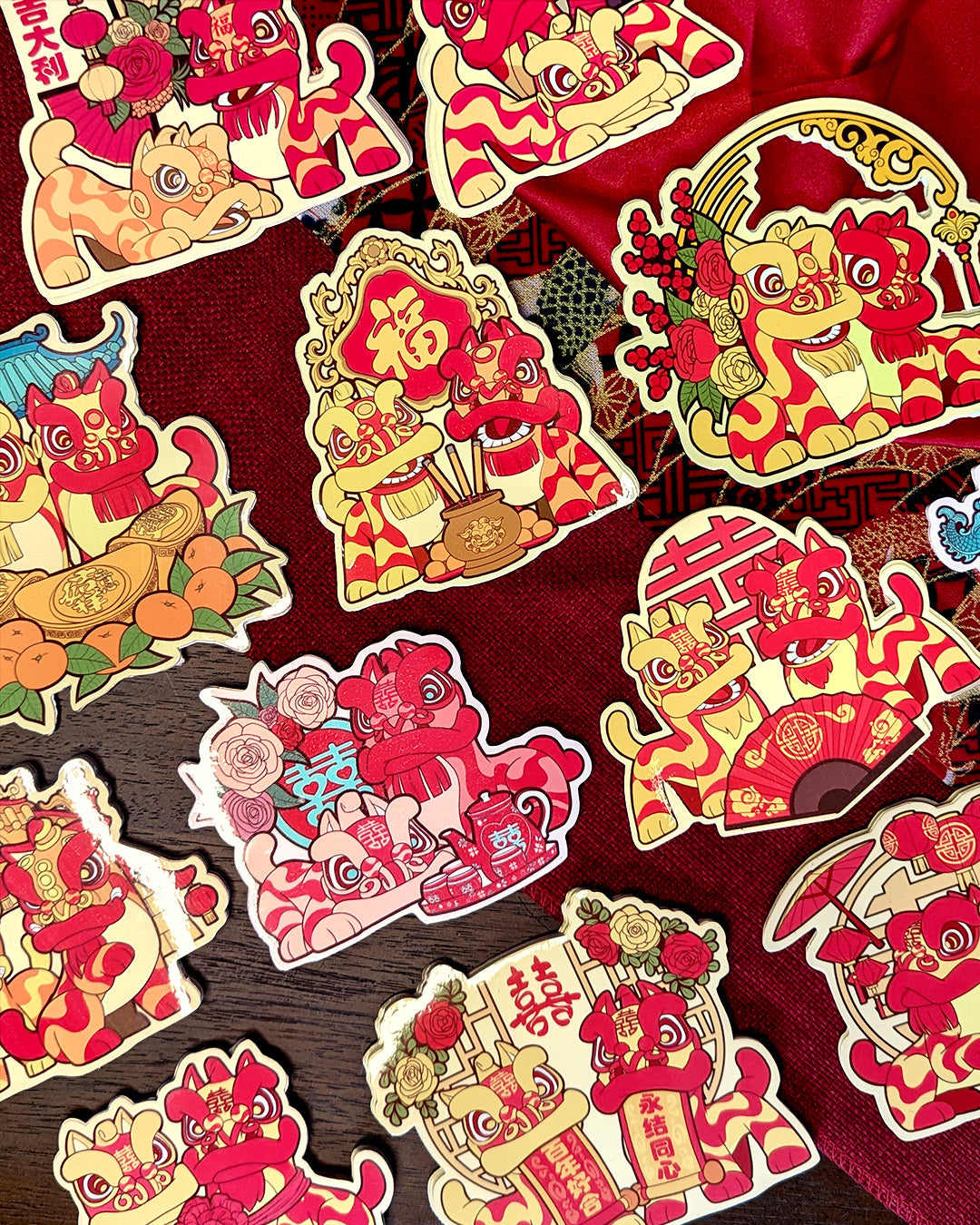 Lion Dance Vinyl Sticker Yuan Bao Chinese Ingot