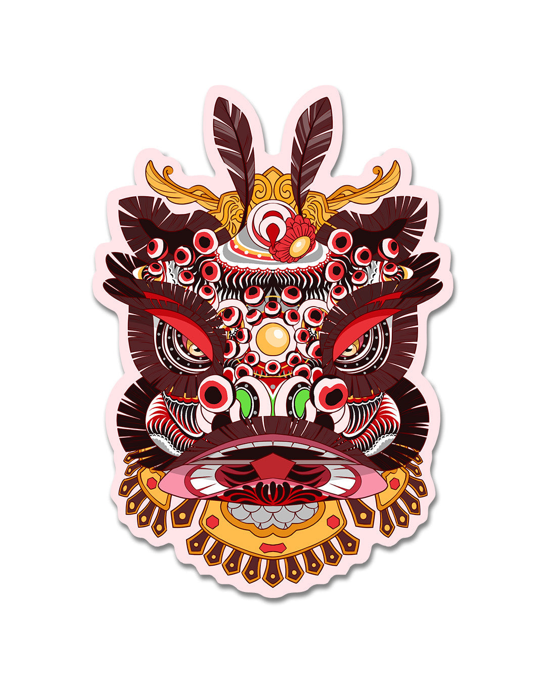 Lion Dance Vinyl Sticker Guan Yu Lion Head
