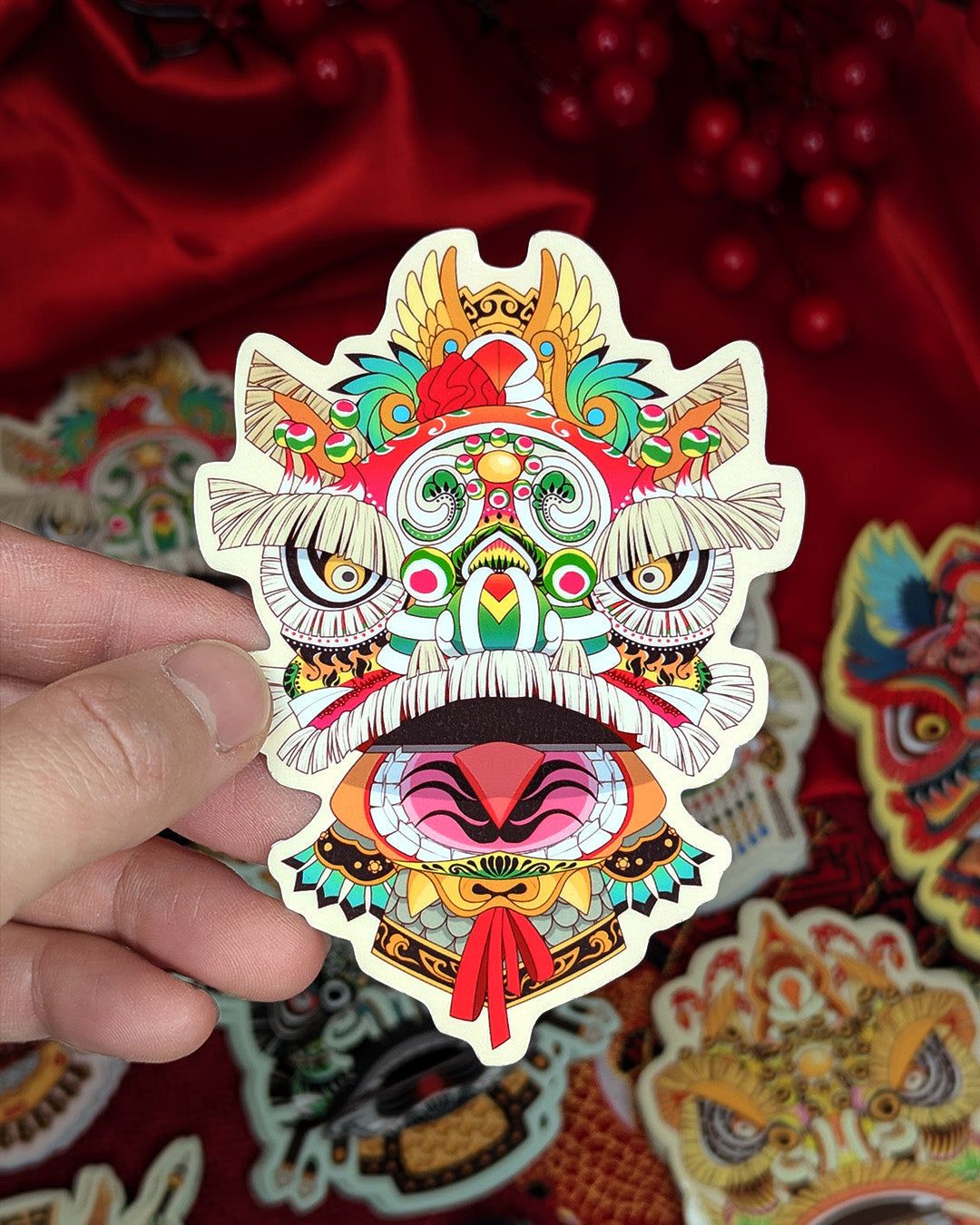 Lion Dance Vinyl Sticker 1900's Hong Kong Lion Head
