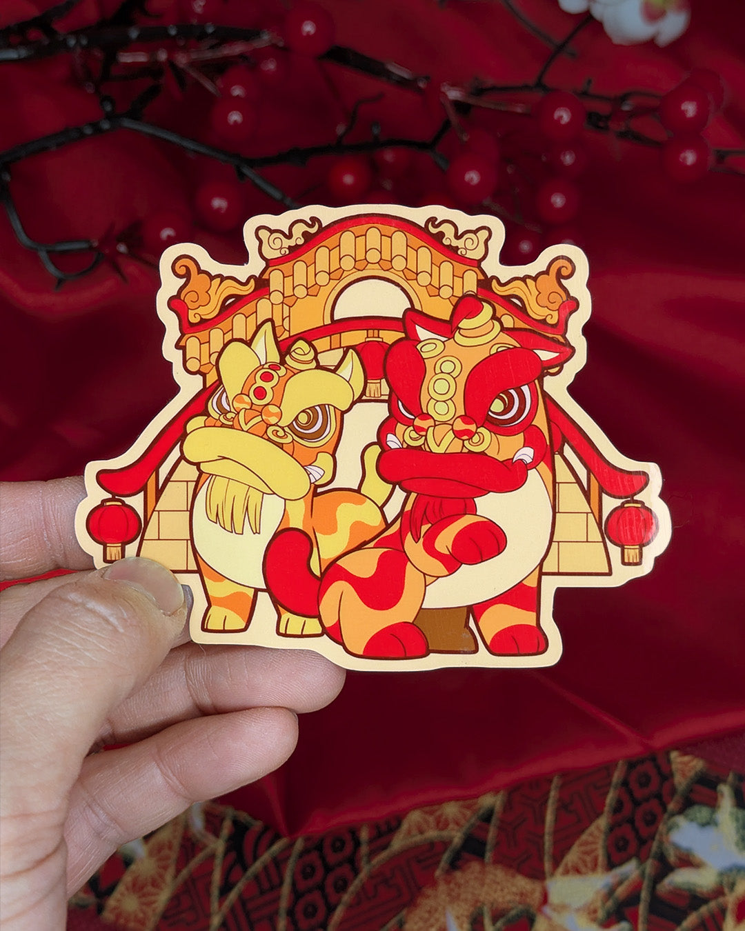Lion Dance Vinyl Sticker Lo Fu Chi Lions on Bridge