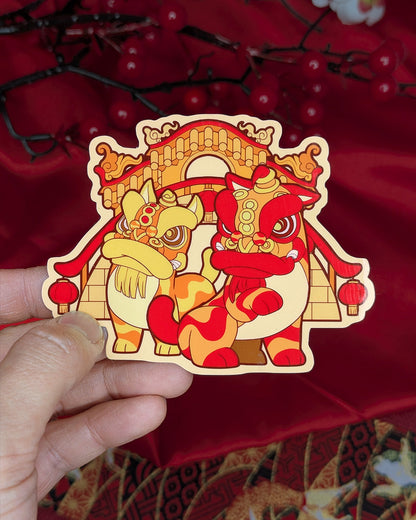 Lion Dance Vinyl Sticker Lo Fu Chi Lions on Bridge