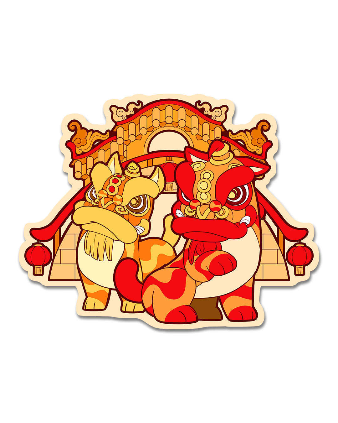 Lion Dance Vinyl Sticker Lo Fu Chi Lions on Bridge