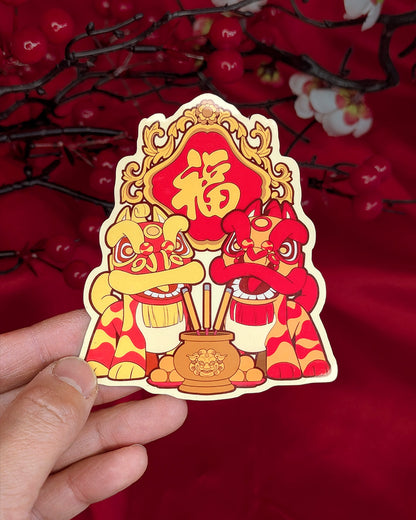 Lion Dance Vinyl Sticker Luck & Incense