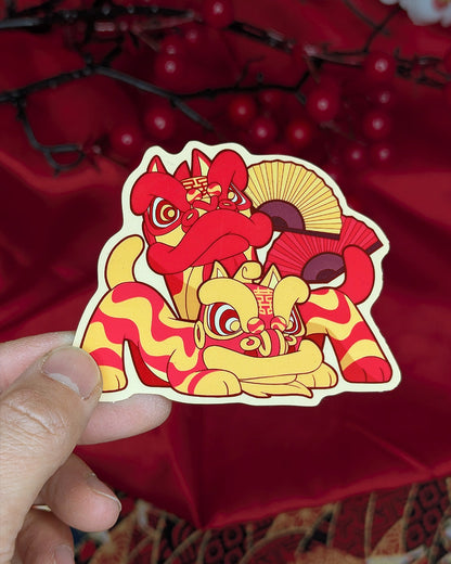 Lion Dance Vinyl Sticker Double Fans