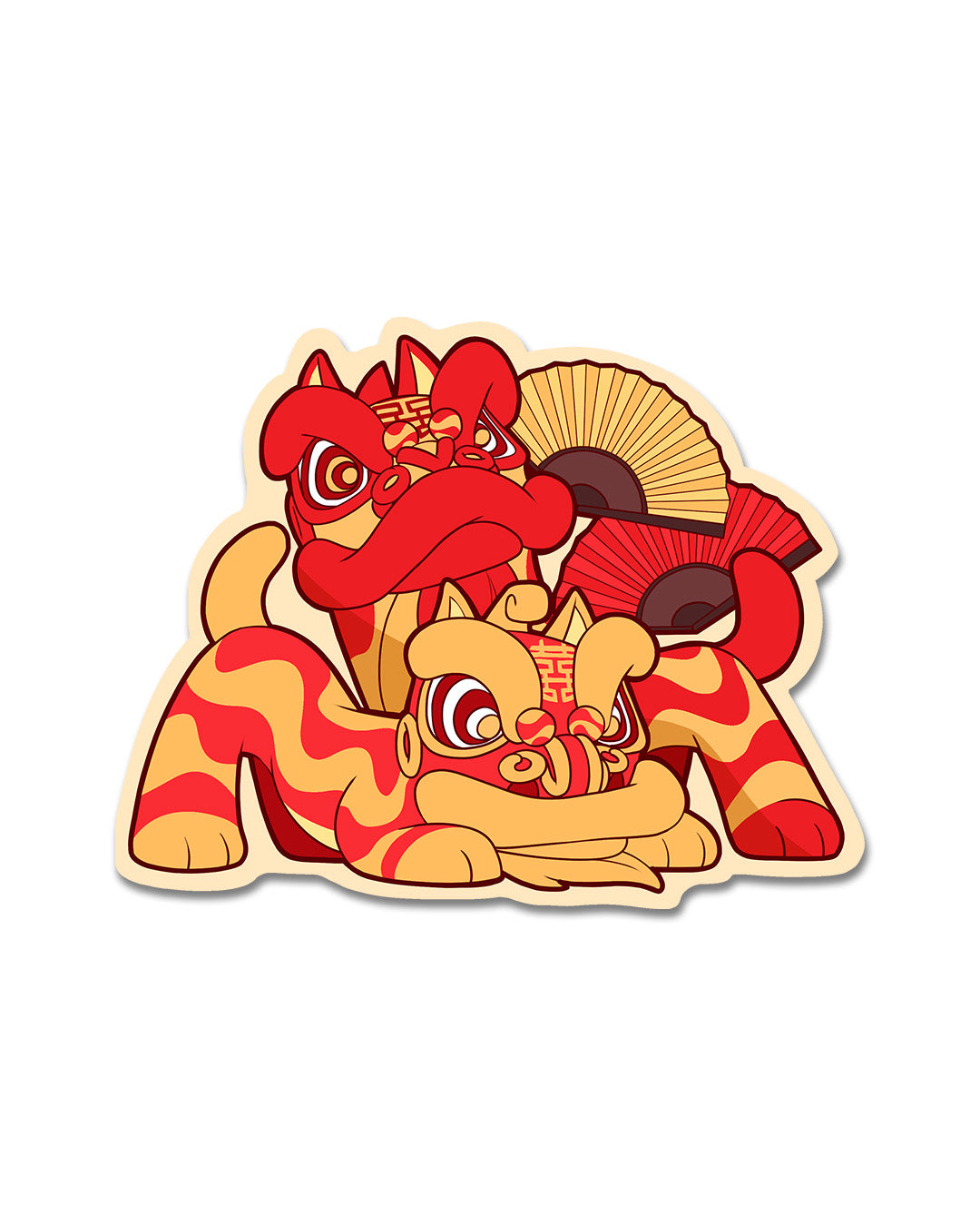 Lion Dance Vinyl Sticker Double Fans