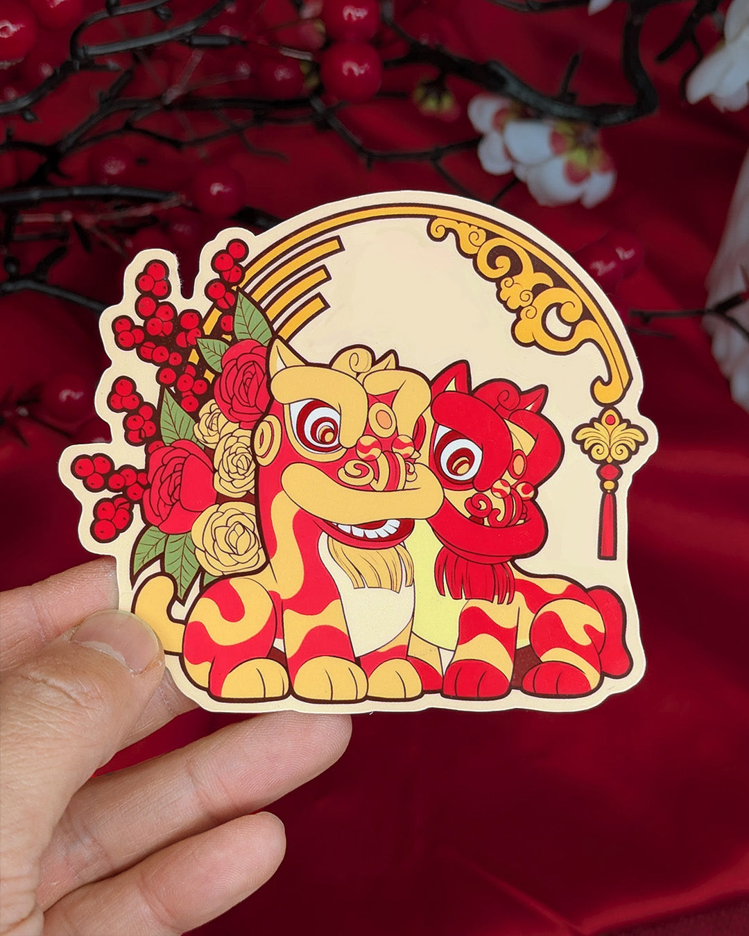 Lion Dance Vinyl Sticker Cherry Arc