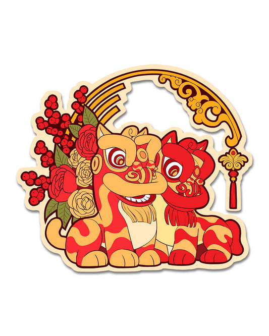 Lion Dance Vinyl Sticker Cherry Arc