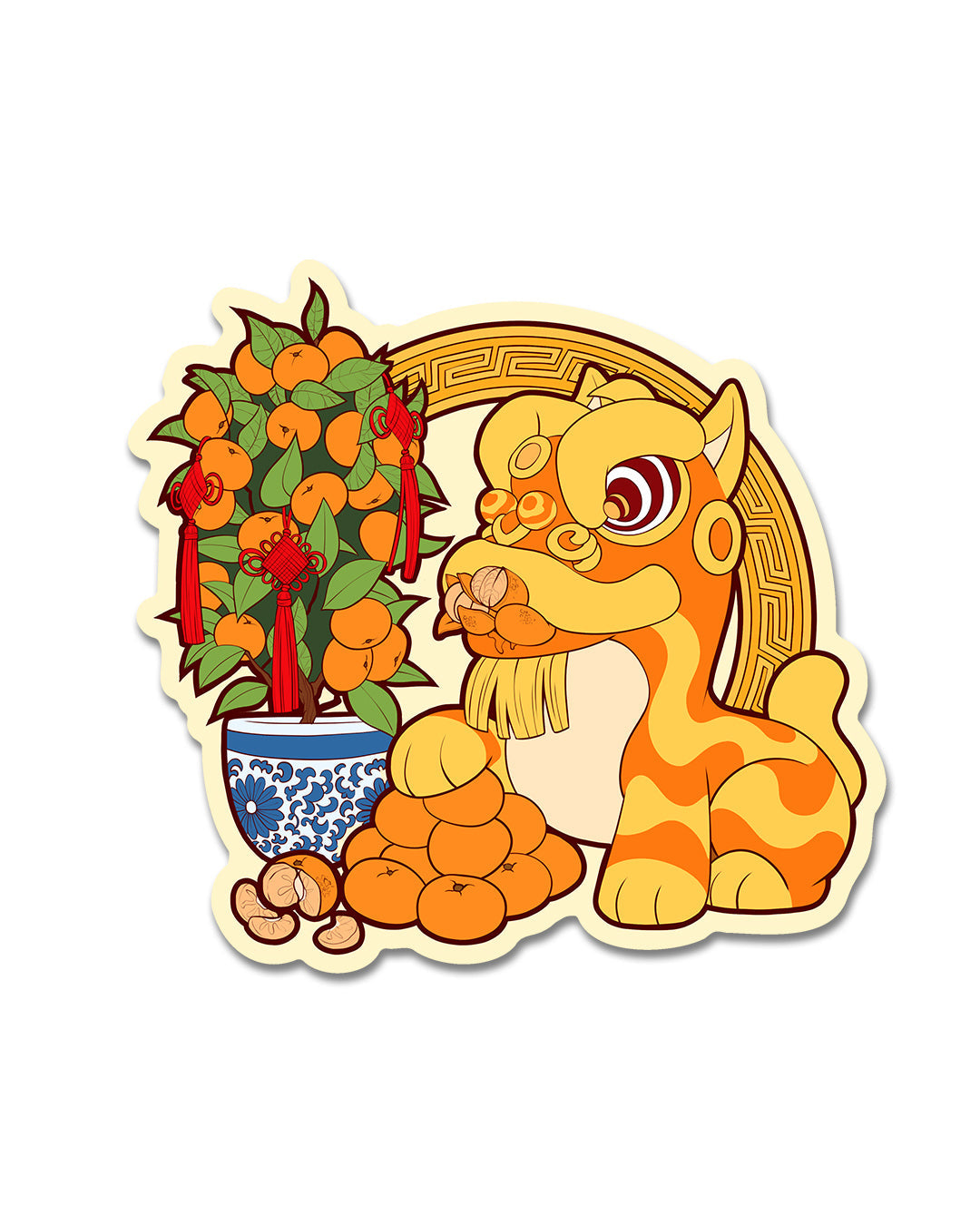 Lion Dance Vinyl Sticker Mandarin Tree