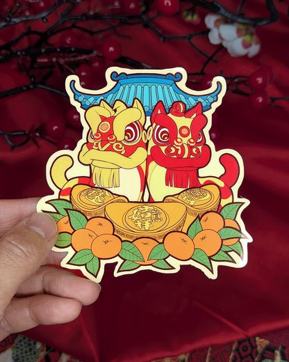 Lion Dance Vinyl Sticker Yuan Bao Chinese Ingot