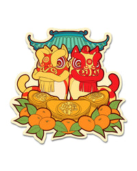 Lion Dance Vinyl Sticker Yuan Bao Chinese Ingot