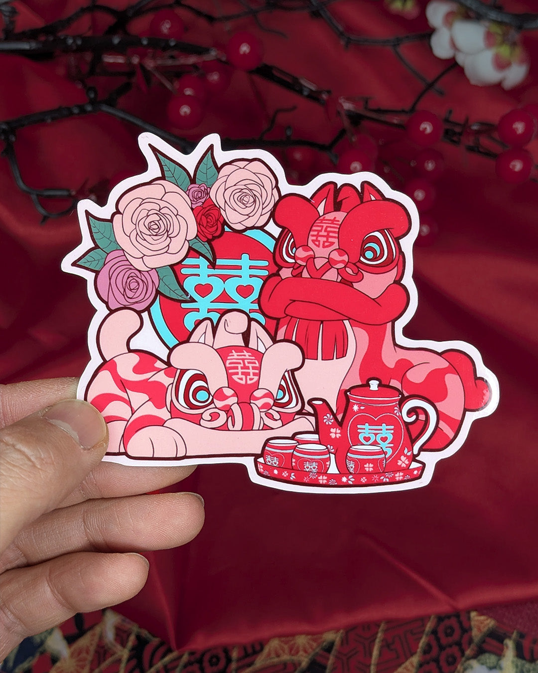 Lion Dance Vinyl Sticker Wedding Tea Ceremony