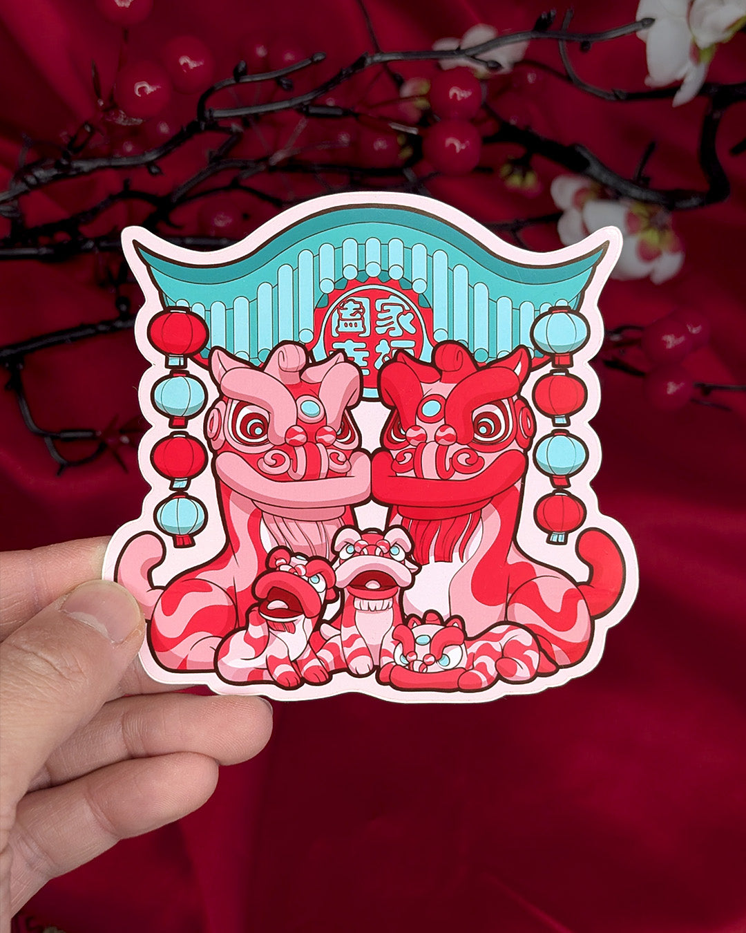 Lion Dance Vinyl Sticker Lion Family, Family Happiness