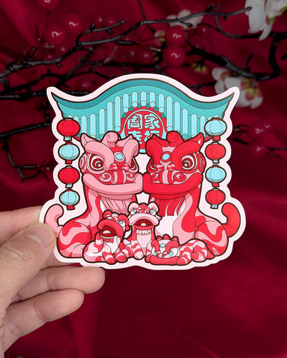 Lion Dance Vinyl Sticker Lion Family, Family Happiness