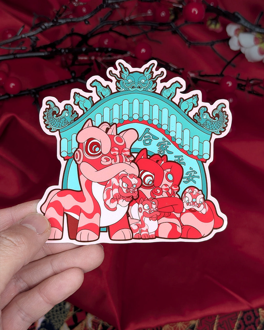 Lion Dance Vinyl Sticker Lion Family Peace & Safety