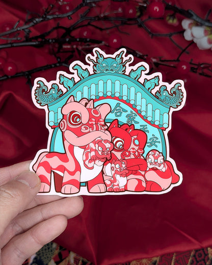 Lion Dance Vinyl Sticker Lion Family Peace & Safety