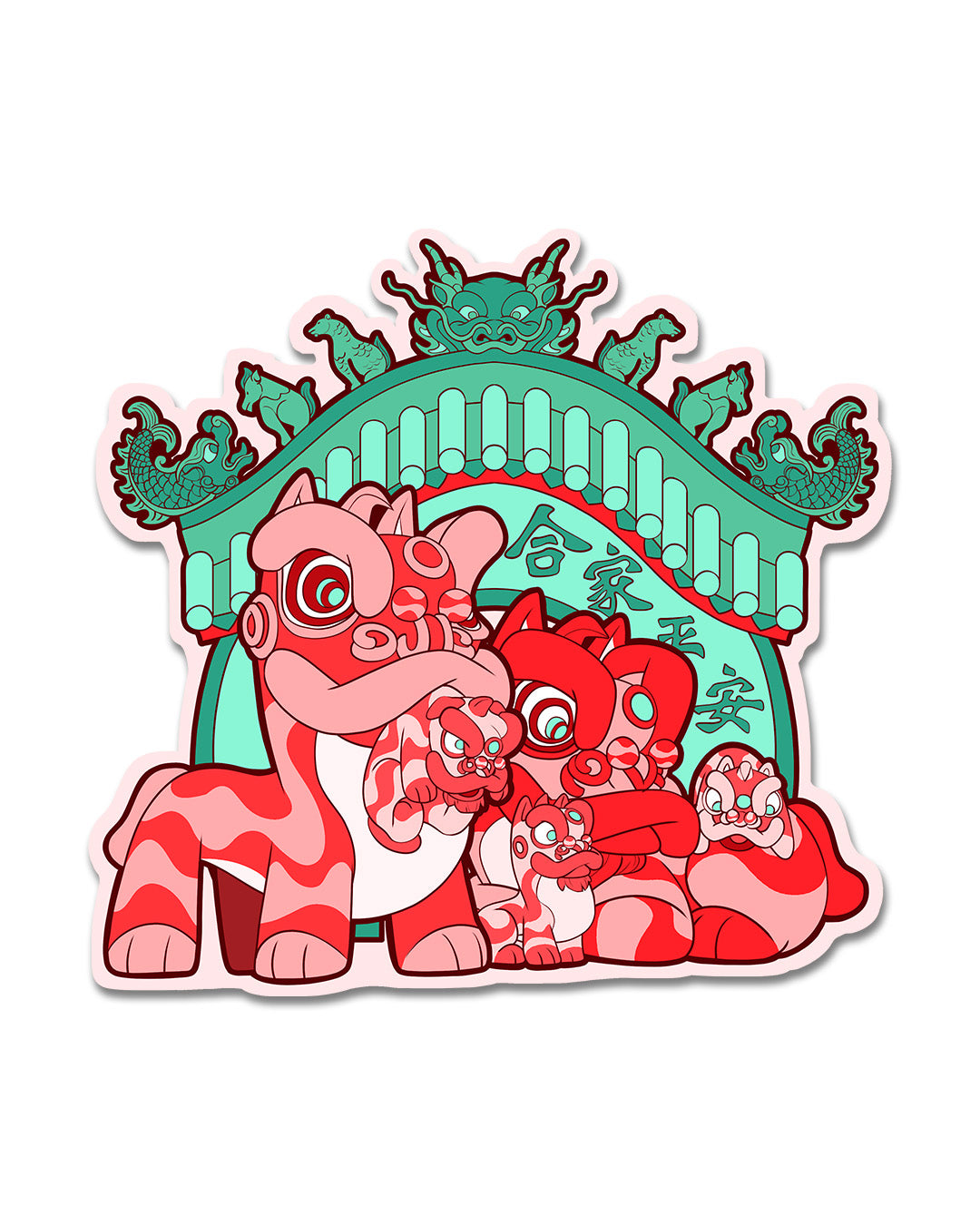 Lion Dance Vinyl Sticker Lion Family Peace & Safety