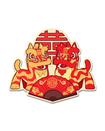 Lion Dance Vinyl Sticker Wedding Double Happiness Fan