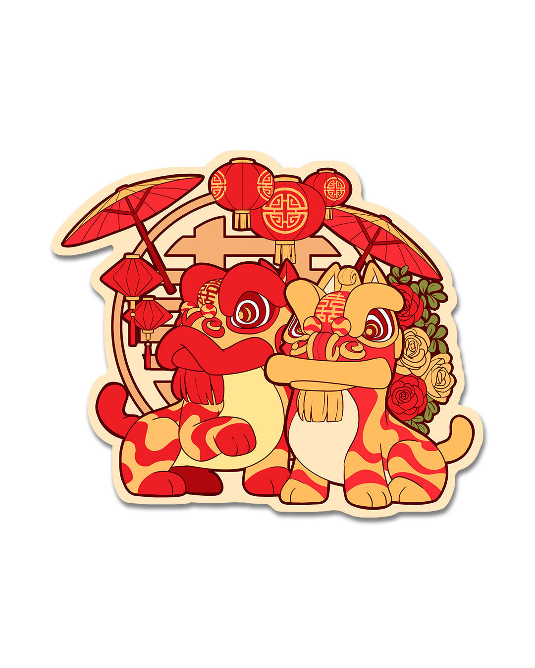 Lion Dance Vinyl Sticker Double Happiness Umbrella