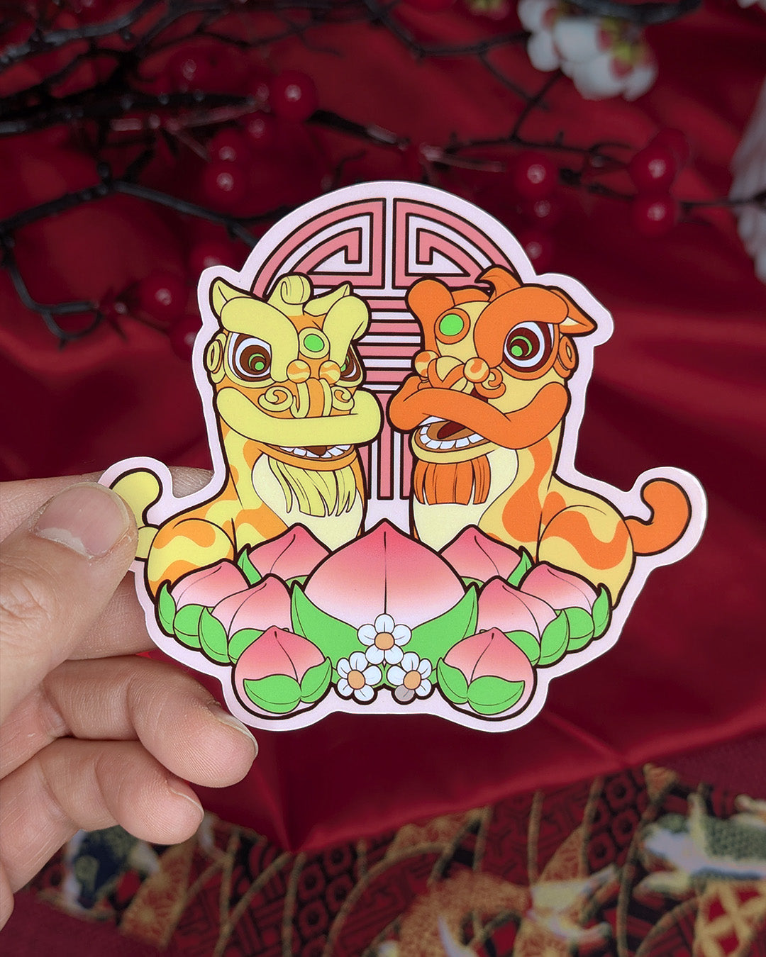 Lion Dance Vinyl Sticker Longevity Peach