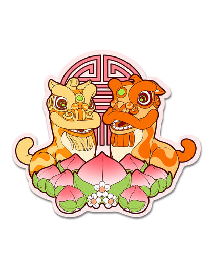 Lion Dance Vinyl Sticker Longevity Peach