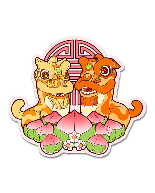 Lion Dance Vinyl Sticker Longevity Peach