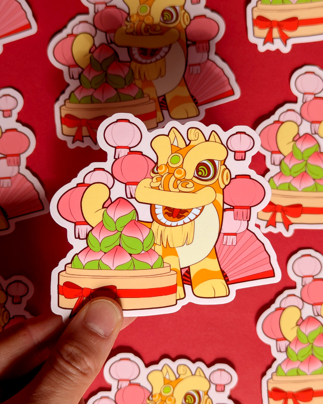 Lion Dance Vinyl Sticker Longevity Peach 2
